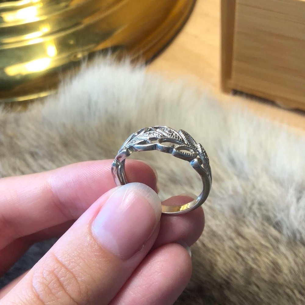 Sterling Silver Diamond Leaf Ring - image 3